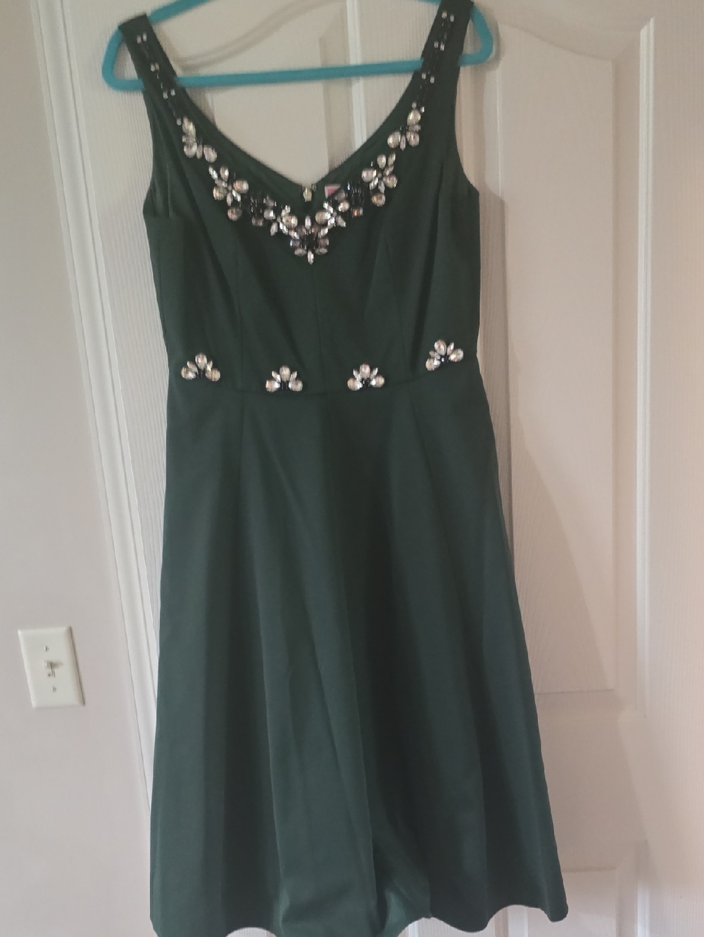 kate spade Forest Green Midi Dress with Crystal Accents